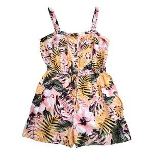 Lascana Linen Blend Floral Tropical Print Romper Size 14 NWT